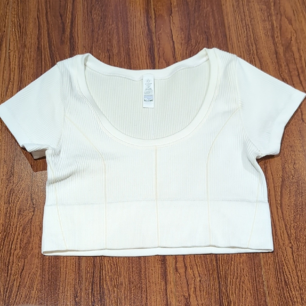 Aerie Cream Fitted Crop T-Shirt Short Sleeve